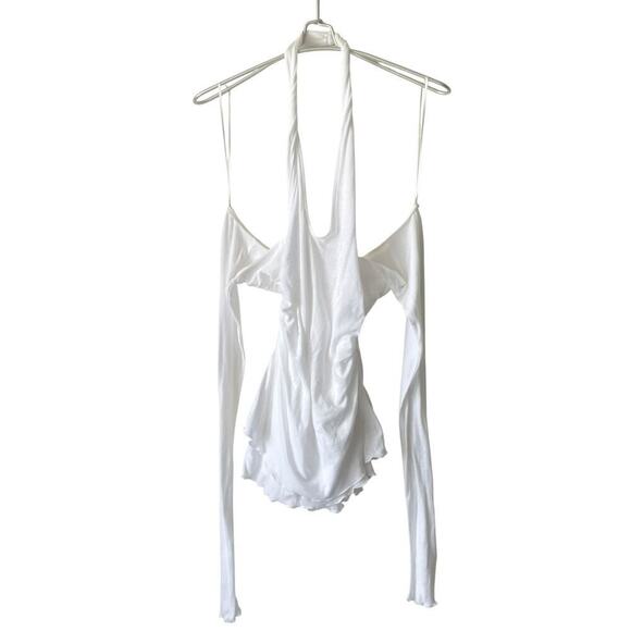 Zara Tops - Zara White Off Shoulder Ruched Fitted Blouse Long Sleeve Size Small